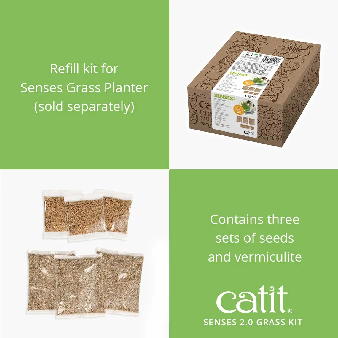 Catit Senses 2.0 Kattegræs Refill Kit sæt med 3 stk.